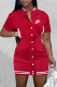 Red Fashion Casual Print Patchwork Mandarin Collar One Step Skirt Dresses