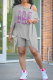 Grey Fashion Print Hot Drill One Shoulder Long Sleeve Two Pieces