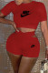 Red Fashion Sportswear Print Letter O Neck Short Sleeve Two Pieces