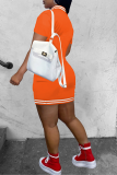 Red Casual Solid Patchwork Mandarin Collar Pencil Skirt Dresses