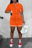 Red Casual Solid Patchwork Mandarin Collar Pencil Skirt Dresses