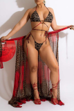 Red Sexy Leopard Hollowed Out Swimwears