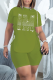 Army Green Fashion Print Hot Drill O Neck Short Sleeve Two Pieces