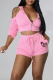 Pink Sexy Print Patchwork Hooded Collar Three Quarter Two Pieces