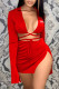 Red Fashion Sexy Print Bandage Cardigan Collar Long Sleeve Two Pieces