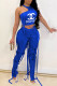 Blue Fashion Street Print Tassel O Neck Sleeveless Two Pieces