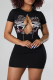 Black Sexy Print Hollowed Out O Neck Pencil Skirt Dresses