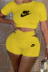 Yellow Fashion Sportswear Print Letter O Neck Short Sleeve Two Pieces