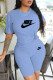 Blue Fashion Street Print Letter O Neck Short Sleeve Two Pieces