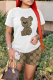 White Casual Print Patchwork O Neck Short Sleeve Two Pieces