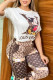 Brown Fashion Casual Print Patchwork O Neck Short Sleeve Two Pieces