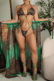 Red Sexy Leopard Hollowed Out Swimwears