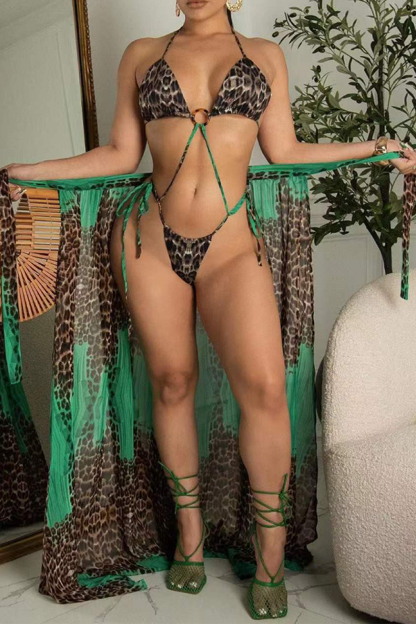 Green Sexy Leopard Hollowed Out Swimwears