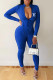 Blue Fashion Casual Print Patchwork O Neck Jumpsuits