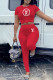 Red Fashion Sportswear Print Letter O Neck Short Sleeve Two Pieces