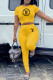 Yellow Fashion Sportswear Print Letter O Neck Short Sleeve Two Pieces