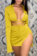 Yellow Fashion Sexy Print Bandage Cardigan Collar Long Sleeve Two Pieces