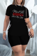 Black Fashion Hot Drilling Draw String O Neck Short Sleeve Two Pieces