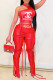 Red Fashion Street Print Tassel O Neck Sleeveless Two Pieces