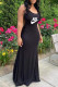 Black Fashion Sexy Print Backless Spaghetti Strap One Step Skirt Dresses