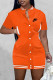 Orange Fashion Casual Print Patchwork Mandarin Collar One Step Skirt Dresses