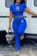 Blue Fashion Sportswear Print Letter O Neck Short Sleeve Two Pieces