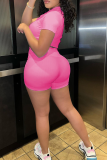 Pink Sexy Solid Patchwork V Neck Short Sleeve Two Pieces
