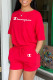 Red Fashion Casual Print Letter O Neck Short Sleeve Two Pieces