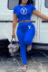 Blue Fashion Sportswear Print Letter O Neck Short Sleeve Two Pieces