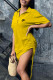 Yellow Fashion Living Print Patchwork Turndown Collar Irregular Dress Dresses
