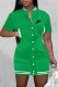 Green Fashion Casual Print Patchwork Mandarin Collar One Step Skirt Dresses