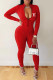 Red Fashion Casual Print Patchwork O Neck Jumpsuits