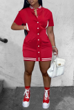Red Casual Solid Patchwork Mandarin Collar Pencil Skirt Dresses
