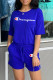 Royal Blue Fashion Casual Print Letter O Neck Short Sleeve Two Pieces