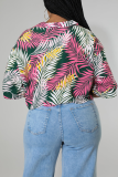 Multicolor Casual Print Patchwork Turndown Collar Tops