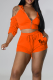 Tangerine Red Sexy Print Patchwork Hooded Collar Three Quarter Two Pieces