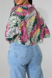 Multicolor Casual Print Patchwork Turndown Collar Tops