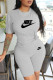 Grey Fashion Street Print Letter O Neck Short Sleeve Two Pieces