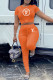 Orange Fashion Sportswear Print Letter O Neck Short Sleeve Two Pieces