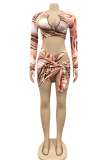 Red Sexy Print Hollowed Out Patchwork Swimwears