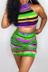 Fluorescent Green Sexy Striped Patchwork Halter Sleeveless Two Pieces
