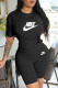 Black Fashion Street Print Letter O Neck Short Sleeve Two Pieces