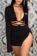 Black Fashion Sexy Print Bandage Cardigan Collar Long Sleeve Two Pieces