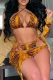 Brown Sexy Print Hollowed Out Patchwork Swimwears