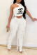 White Fashion Street Print Tassel O Neck Sleeveless Two Pieces