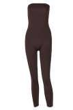 Black Casual Solid Solid Color Strapless Skinny Jumpsuits