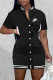 Black Fashion Casual Print Patchwork Mandarin Collar One Step Skirt Dresses
