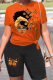 Tangerine Red Casual Butterfly Print Patchwork O Neck Short Sleeve Two Pieces