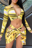 Red Sexy Print Hollowed Out Patchwork Swimwears