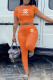 Orange Fashion Sportswear Print Letter O Neck Short Sleeve Two Pieces